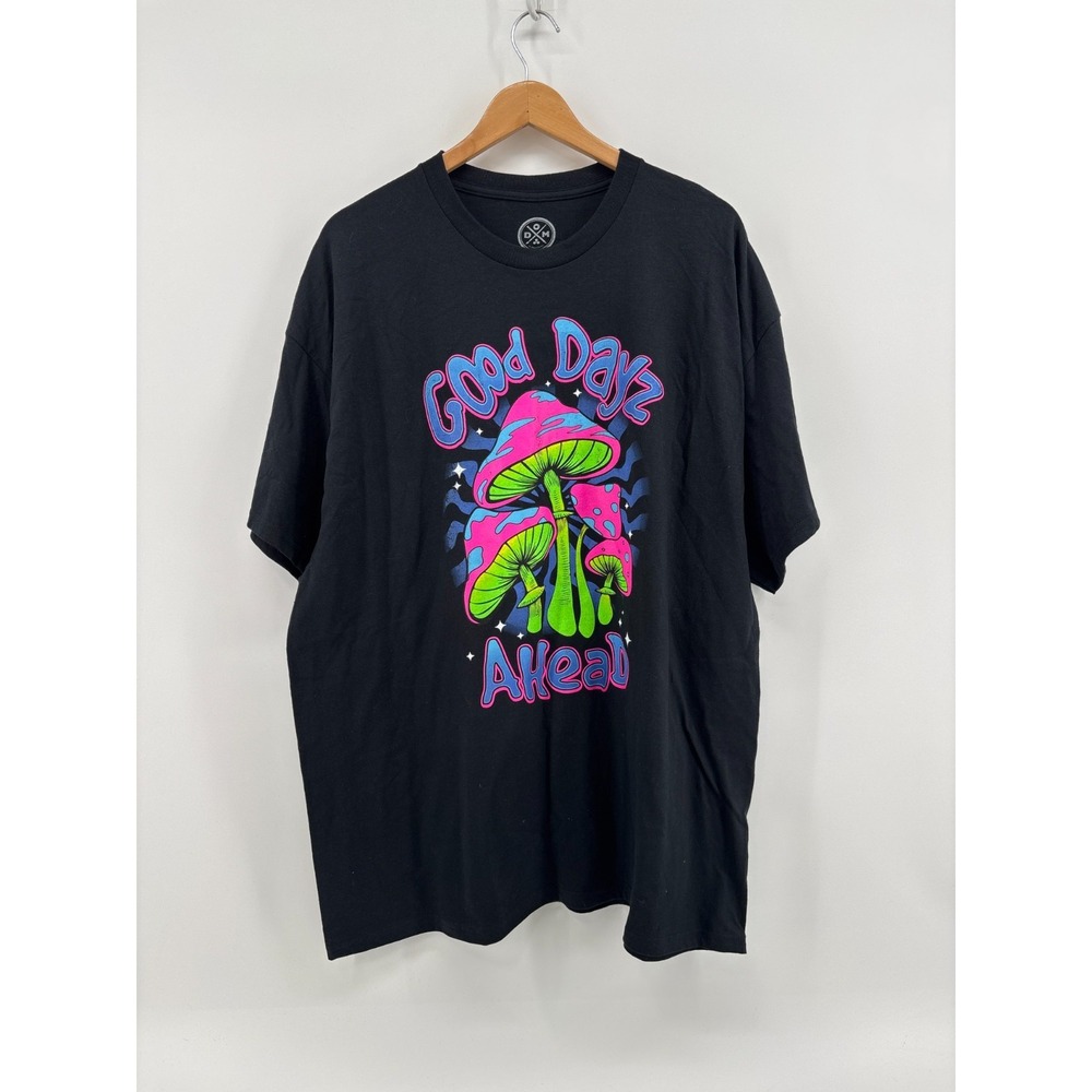 DOM Good Dayz Ahead Psychedelic Mushroom T-Shirt Mens Black 2XL AG19196B NWT